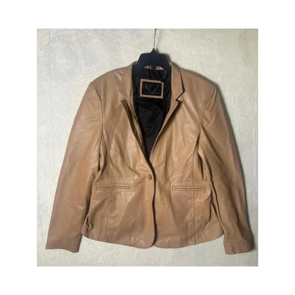 Bod And Christensen Tan Leather‎ One Button Blazer Size XL